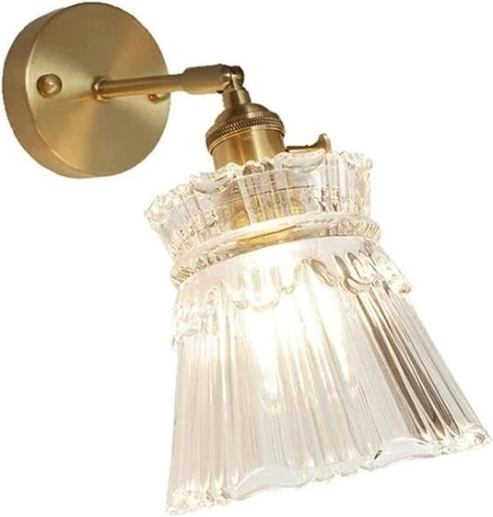 Wall Lamp Brass Glass Wall Light LED Industrial Retro Model Room Wall Llight, E27 Wall Sconces Compatible with Living Room Dining Bar Bedroom Bedside, 1-Light, Wall sconces