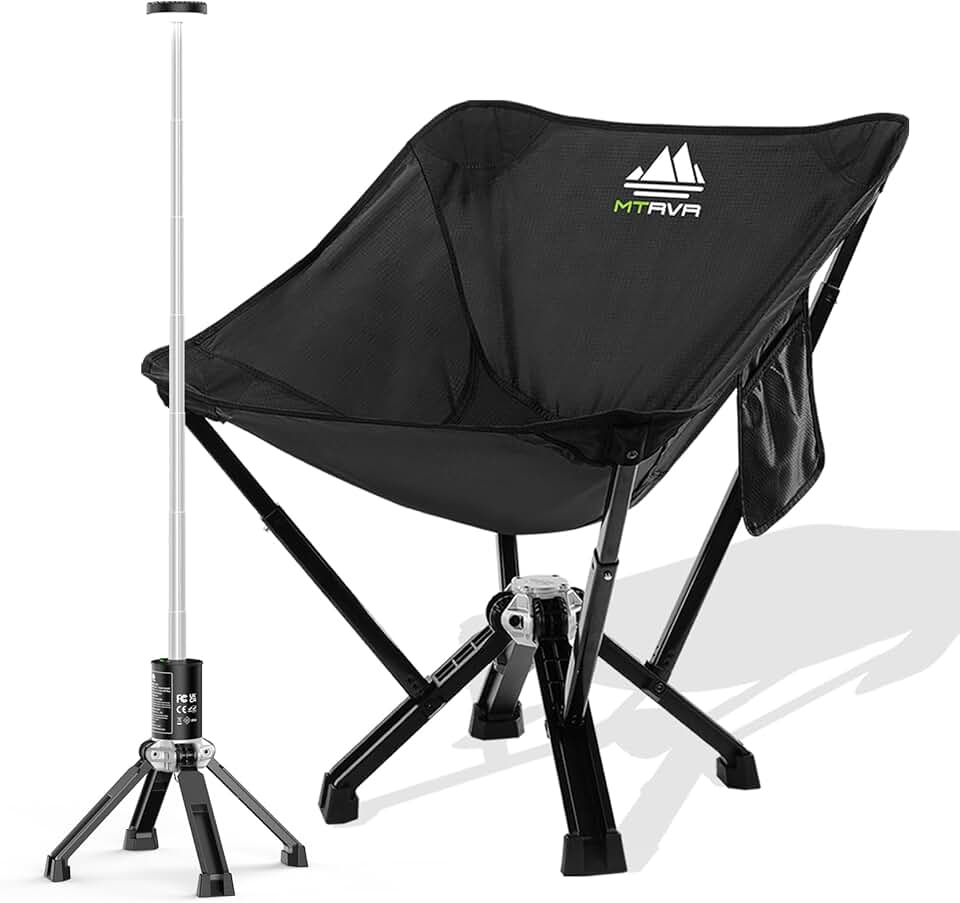 Portable Rechargeable Telescopic Camping Lantern and Heavy Duty Portable Camping Chair for Adults [2-Pack: 1 Camping Light + 1 Camping Chair]