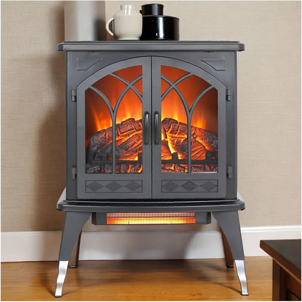 24Inch Electric Fireplace Stove Heater with 3D Flame Effect 1500W Infrared Fireplace Heaters with Remote Control 5118BTU Portable Fireplace Heater Adjustable Flame Brightness