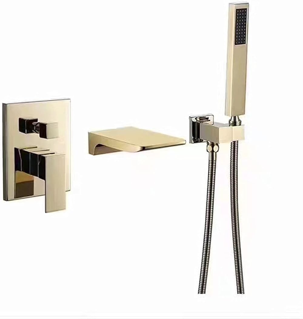 Waterfall Bathtub Faucet, All Copper Concealed In-Wall Shower Faucet, Split Type Hot And Cold Water Mixer Tap, Bathroom Single Handle Faucet Shower Set,Gold