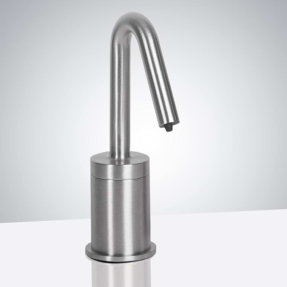 Milan Commercial Touchless Automatic Liquid Soap Dispenser - FS10095 Contemporary Style Deck Mount Solid Brass Soap Dispenser - Brushed Chrome Finish