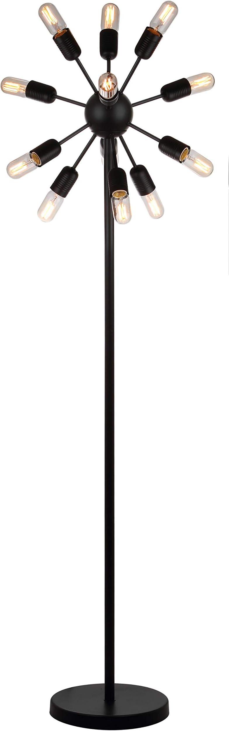 SAFAVIEH Lighting Collection Urban Retro Mid-Century Modern Industrial Sputnik Black 68-inch 12-light Living Room Bedroom Home Office Standing Floor Lamp (LED Edison Bulbs Included)