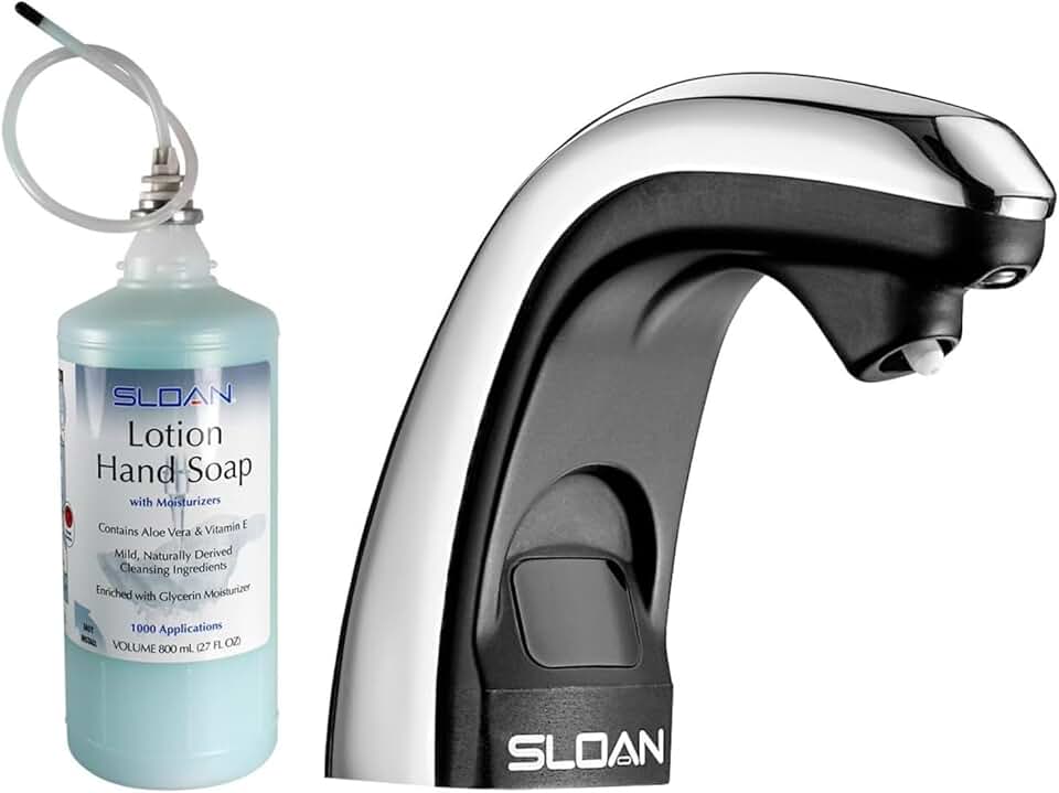 Sloan ESD-250 Deck-Mounted Liquid Soap Dispenser, 3346050 & Sloan ESD-217 Lotion Hand Soap Refill, 3460004 - Infrared Sensor Activated, Modular One-Piece Construction, 27 Ounce Bottle