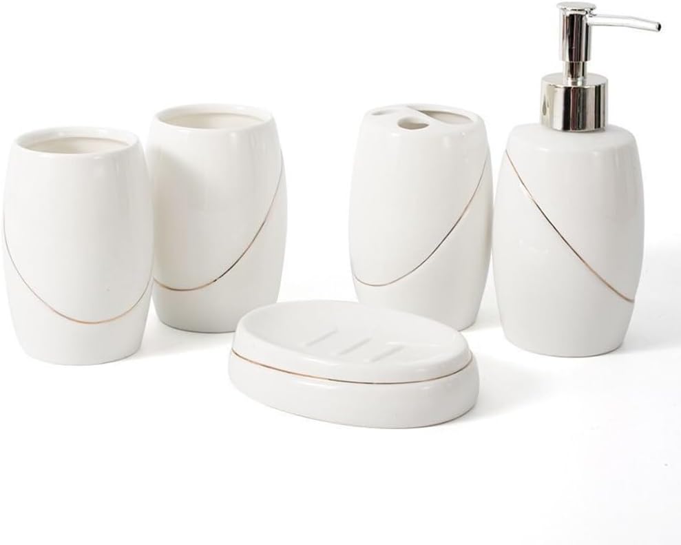 CHCDP Ceramic Bathroom Five-Piece Set, Wash Gargle Set Cup Toothbrush Holder Emulsion Bottle