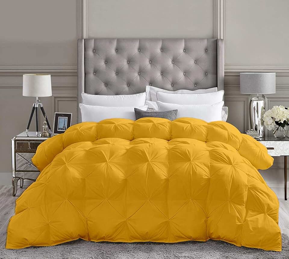 All-Season Luxury - Hotel Collection - Pintuck Style 100% Organic Cotton Super King Plus 120x120 Inches 3-Piece Pinch Pleat Comforter with 4 Corner Tabs, 500 GSM - Machine Washable, Gold