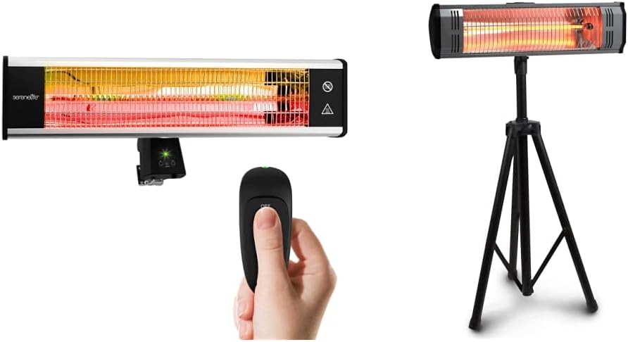 SereneLife Infrared Outdoor Electric Space Heater and Heat Storm HS-1500-TT Infrared, 7 ft Cord, Tripod + Heater, Black