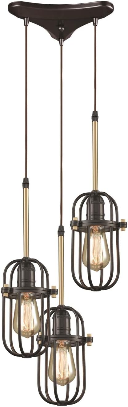 65216/3 Pendant Light, Oil Rubbed Bronze, Satin Brass