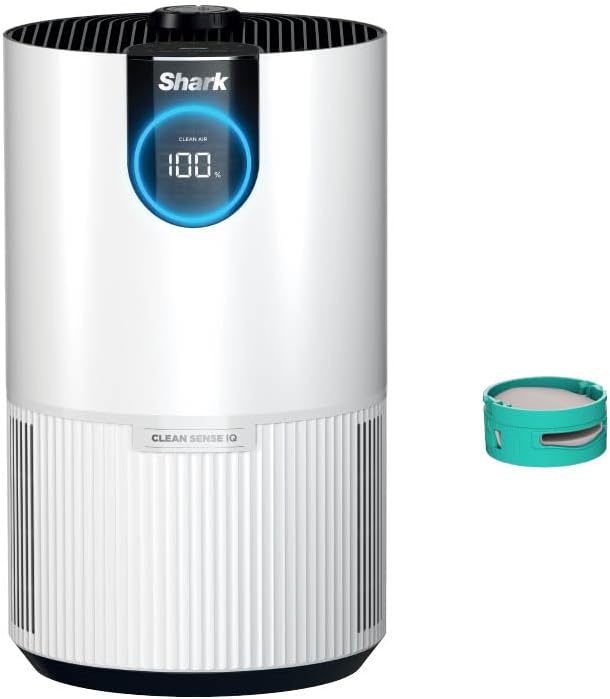 Shark HP132 Clean Sense Air Purifier with Odor Neutralizer Technology, HEPA Filter, 500 sq. ft., Small Room, Bedroom, Office, Captures 99.98% of Particles, Dust, Smoke & Allergens, Portable, White