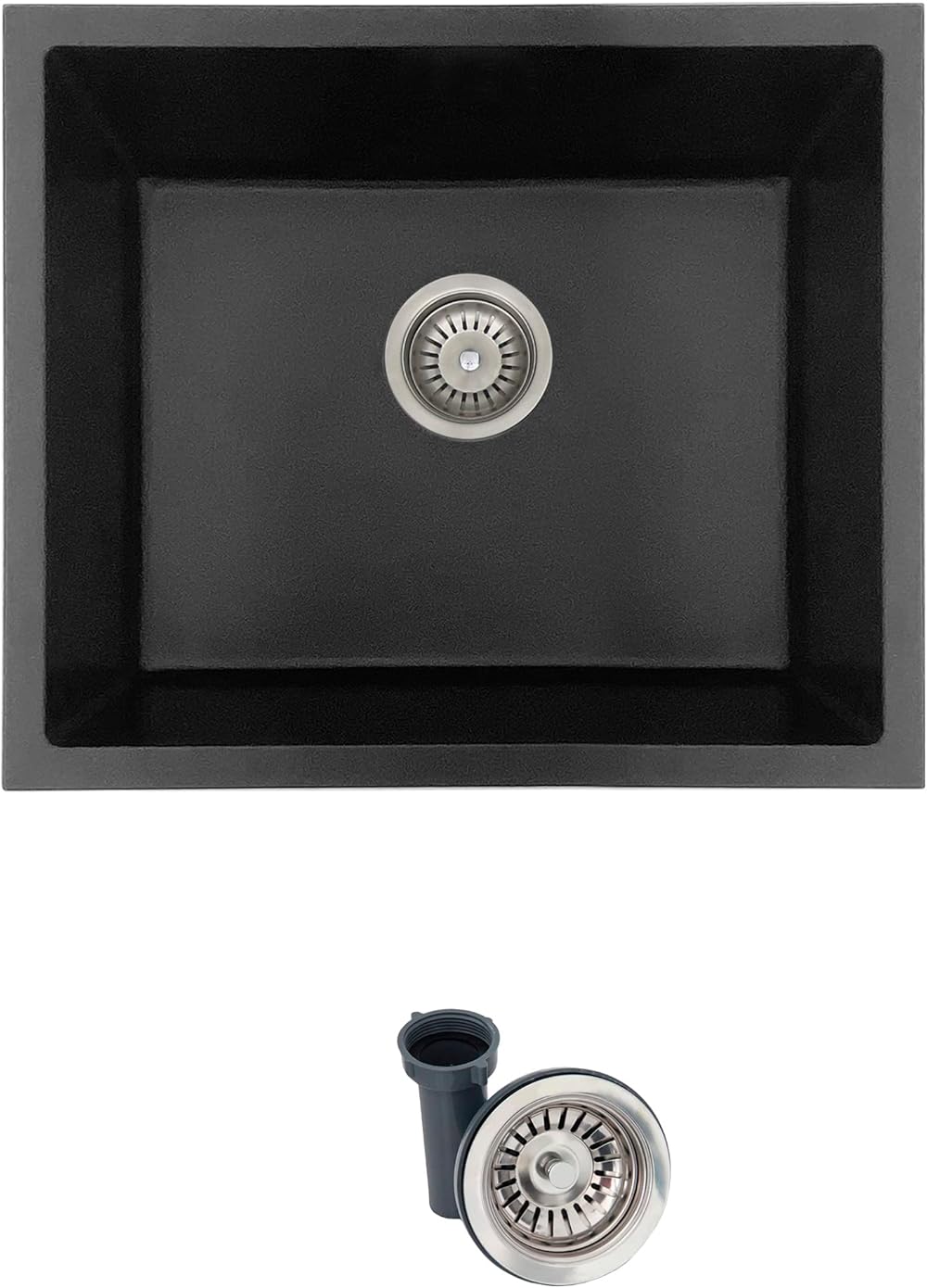 STYLISH 22 x 17.5 inch Granite Composite Kitchen Sink, Single Bowl Drop-in & Undermount Kitchen Sink with Regular Strainer, Black Sink S-822N