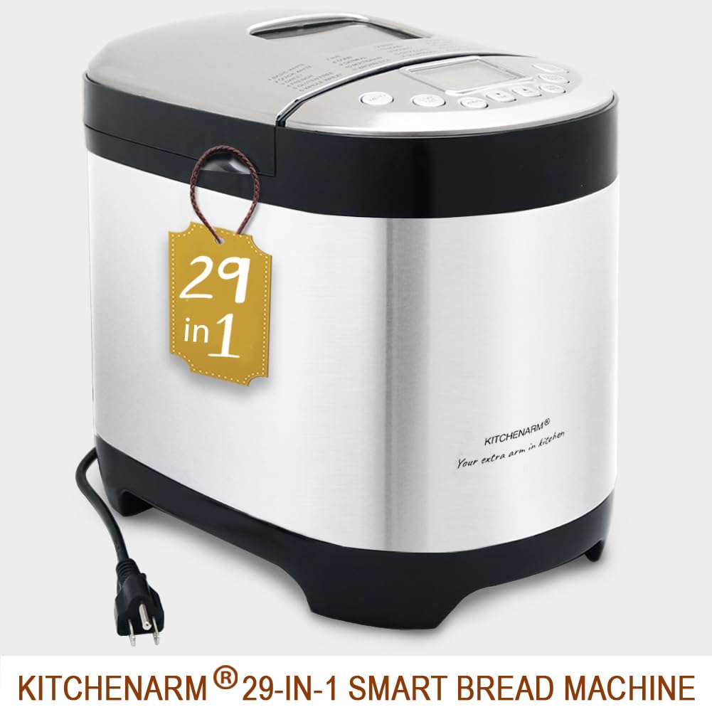 KITCHENARM 29-in-1 SMART Bread Machine with Gluten Free Setting 2LB 1.5LB 1LB Bread Maker Machine with Homemade Cycle