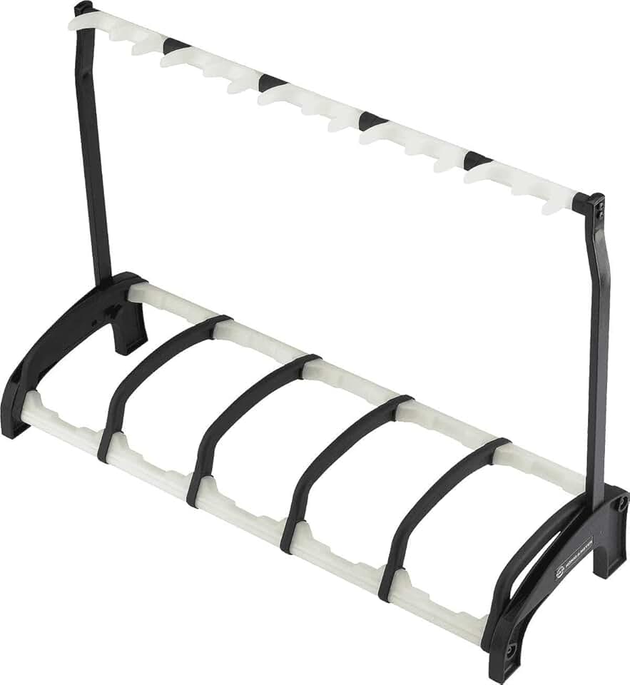 K&M Konig & Meyer 17515.016.00 Guardian 5 Guitar Stand | Holds Five Electric, Acoustic or Bass Guitars Rack-Style | Protective Supports | Space Saver - Adult/Youth Musicians | Black & Translucent