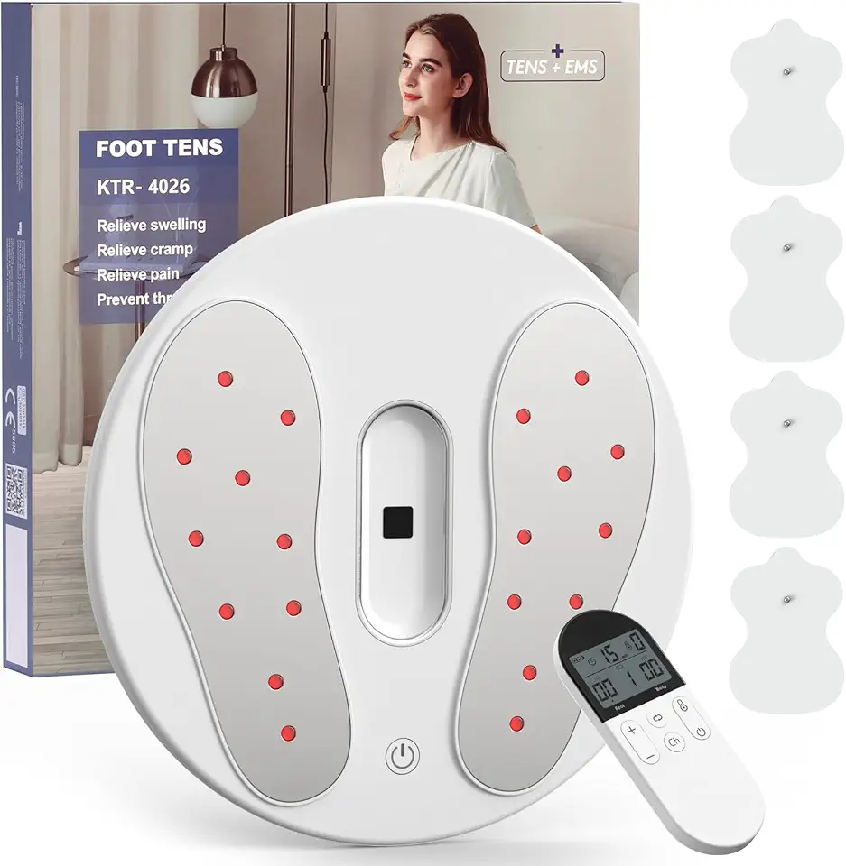 TENS EMS Foot Stimulator with Heating EVO Electric-Foot Massager Ergonomic Sole Foot Massager for Neuropathy Blood Circulation and Pain Relief with Remote Control 4 Gel Pads