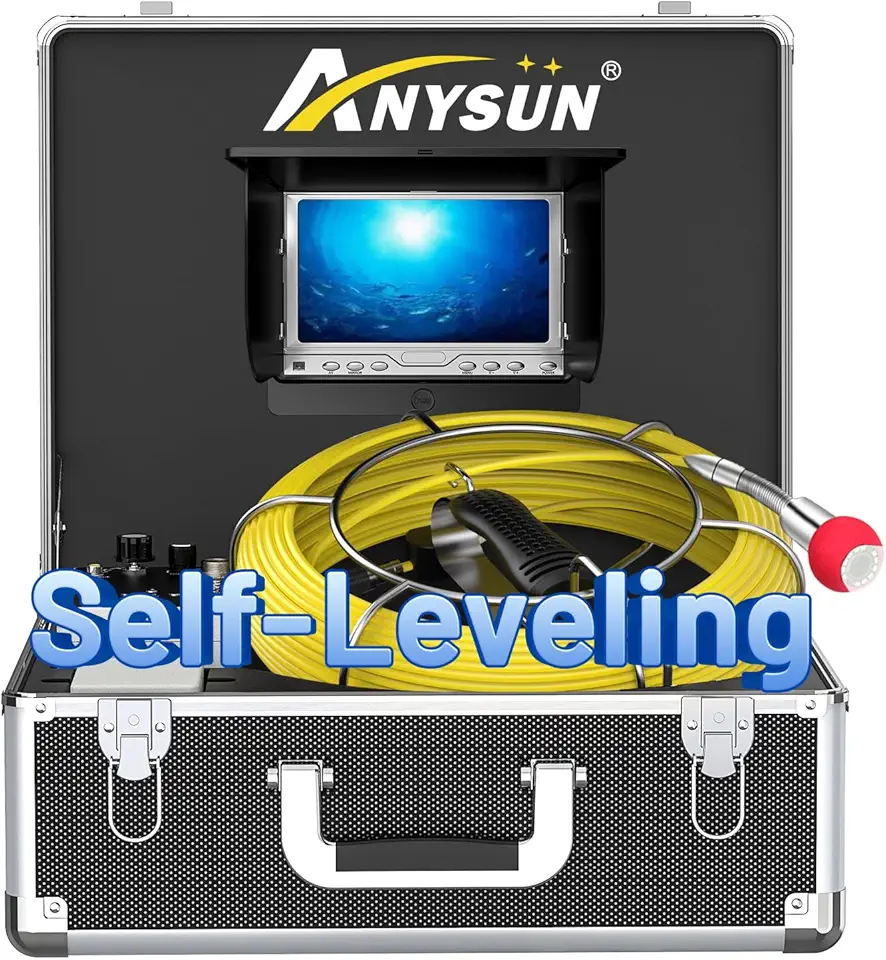 Sewer Camera with Self-Leveling, Can Connect External Monitor, Zoom in and Out, IP68 Waterproof, 12 pcs Adjustable Light, Plumbing Cam with DVR, for Sewer Line, Drain, Duct, Plumbing (165FT)