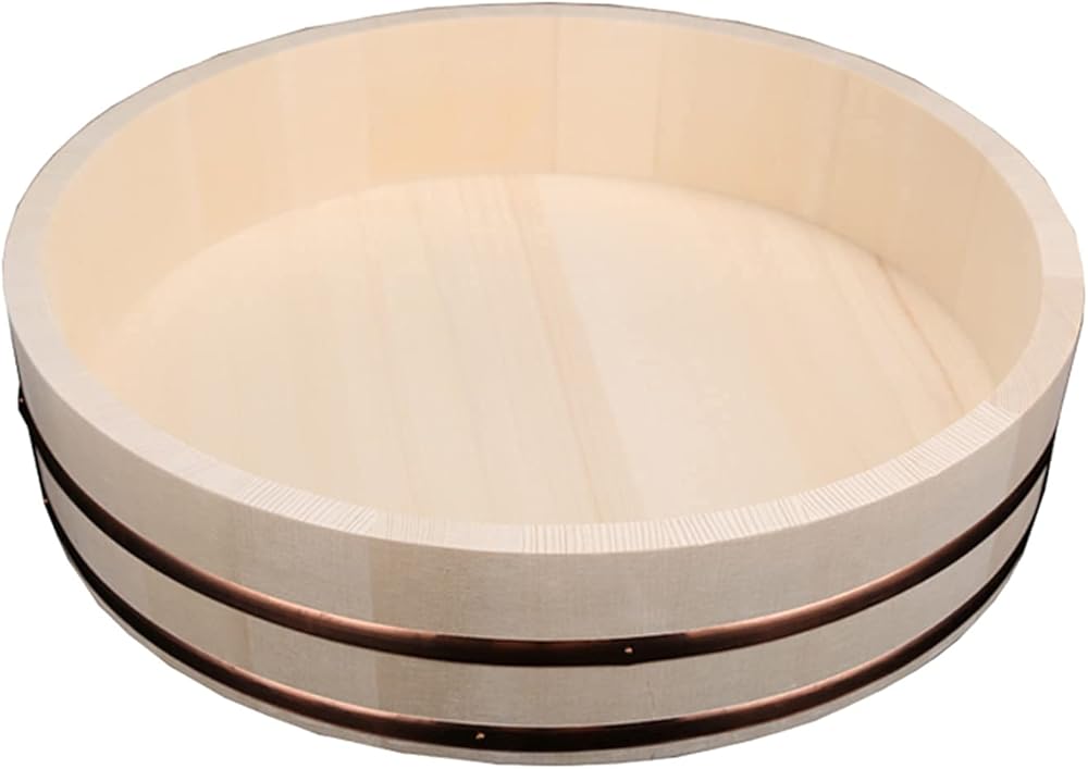 Sushi Rice Mixing Bowl Tub with Copper Banding Sushi Making Serving Accessory Kit for Home Kitchen Restaurant,30x7.5cm
