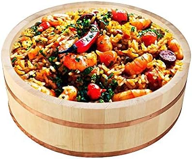 Japanese Wood Sushi Tub Rice Mixing Bowl with Copper Banding, Sushi Making Serving Pan Rice Bucket,40x15cm