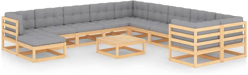 12 Piece Patio Lounge Set with Cushions,Outdoor Sectional Sofa Conversation Set,Coffee Table for Yard and Bistro,Perfect for Patio, Garden, Porch, or Front Yard Area,Solid Pinewood