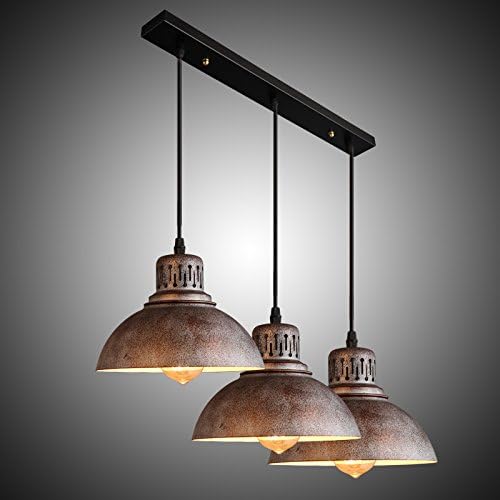 NIUYAO Industrial Pendant Light Adjustable Retro Linear Island Pendant Lighting Vintage Rustic 3 Lights with Dome Metal Shade for Bars Kitchen Dining Room Farmhouse 427730