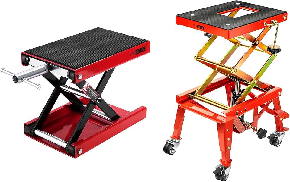 VIVOHOME Steel Motorcycle ATV Wide Deck Scissor Lift Jack Crank Hoist Stand with 350 Lbs Heavy Duty Hydraulic Motorcycle Lift Table Foot Operated ATV Dirt Bike Scissor Jack Stand