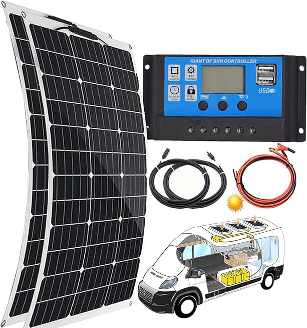 Semi-Flexible Solar Panels(150w/300w/450w/600w), Waterproof Battery Charger 40a, 12v Battery Energy Charging, Easy Installation, for Boat, Car, House, Garden, Shed,300W