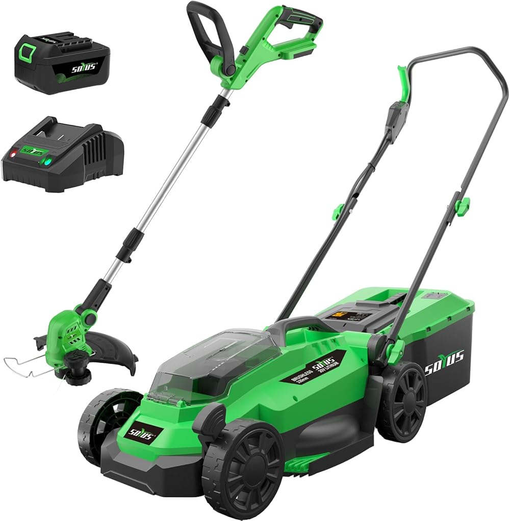 SOYUS 20V 13 Inch Electric Lawn Mower Cordless + 12Inch Weed Wacker Cordless