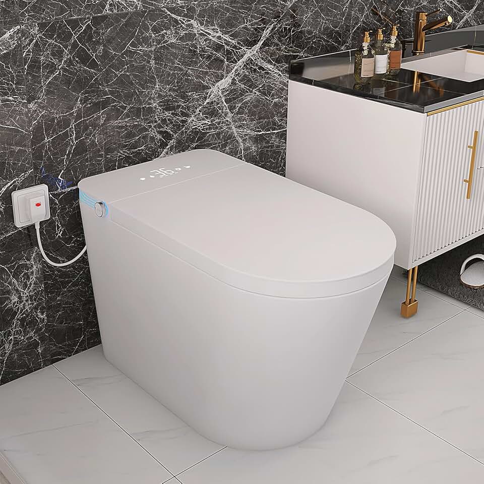 Smart Toilet with Bidet Built In, Auto Open/Close Lid Smart Toilet One-Piece Auto Flush, High-tech Smart Toilet with Warm Water & Dryer- White