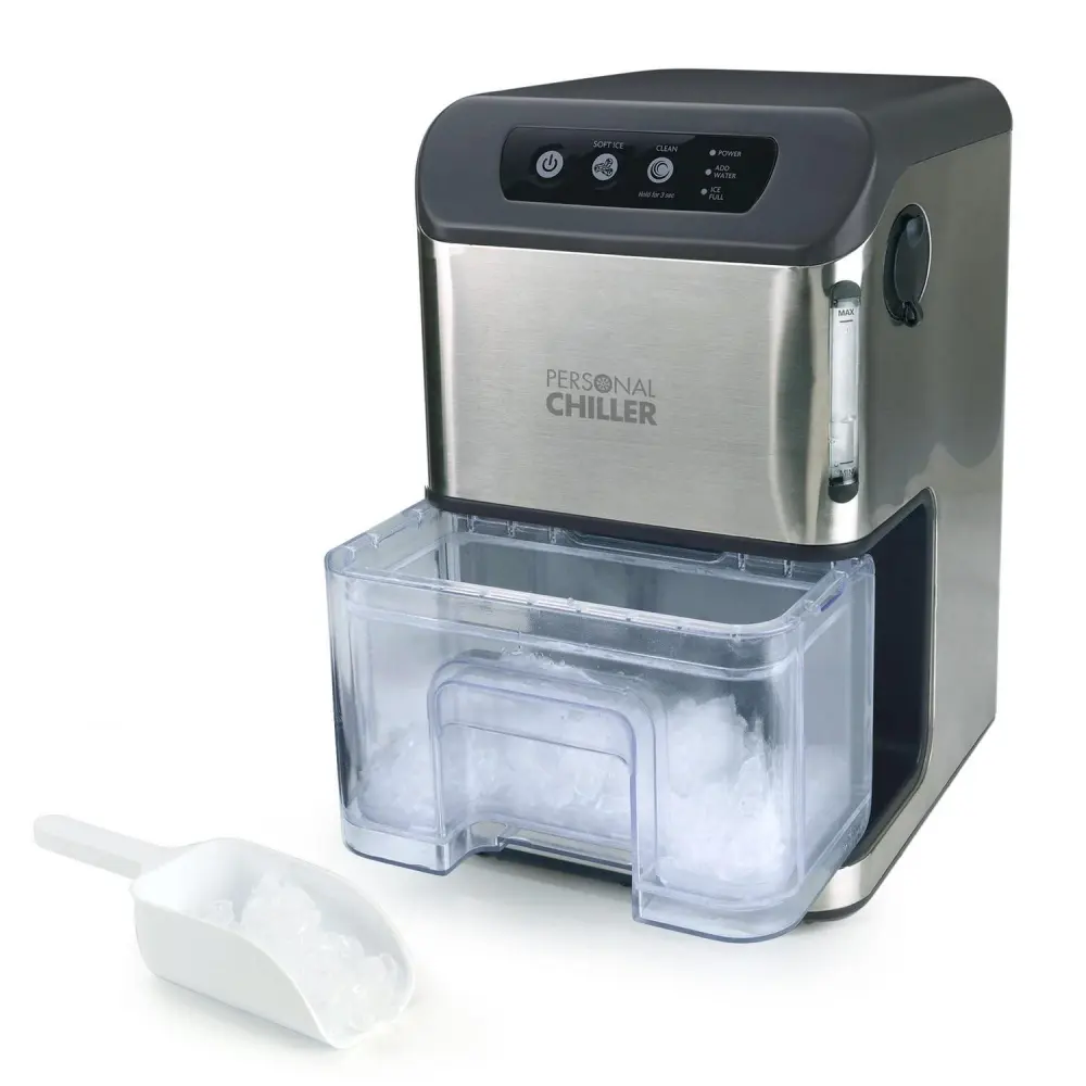 Personal Chiller Portable Countertop Ice Maker, Ice Nuggets, Stainless Steel