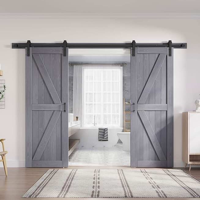 30 Double Gray Barn Door with 10ft Hardware Included (60 barn Door)
