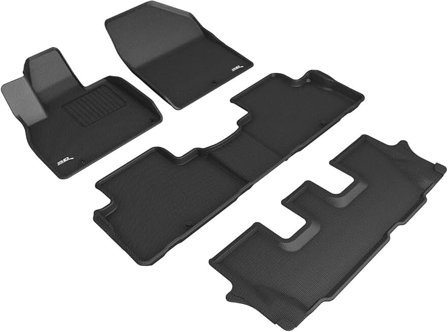 3D MAXpider Custom Fit Kagu Floor Mat (Black) Compatible with Kia Telluride 8-Seat 2020-2024 - Full Set