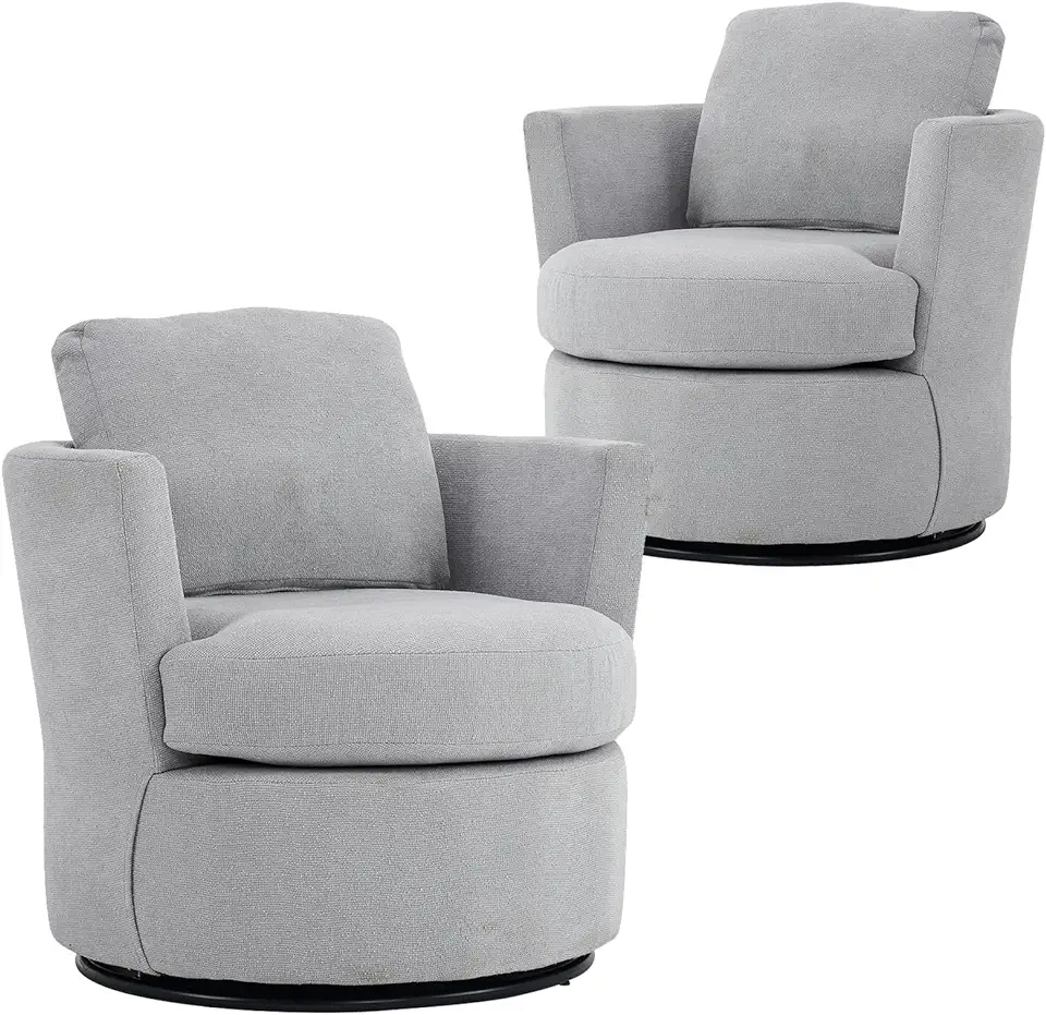 Swivel Barrel Chair Set of 2,Linen Round Swivel Accent Chairs for Living Room,Comfy Modern 360 Degree Swivel Club Chair,Sherpa Armchair for Bedroom,Loungel,Nursery,Light Grey