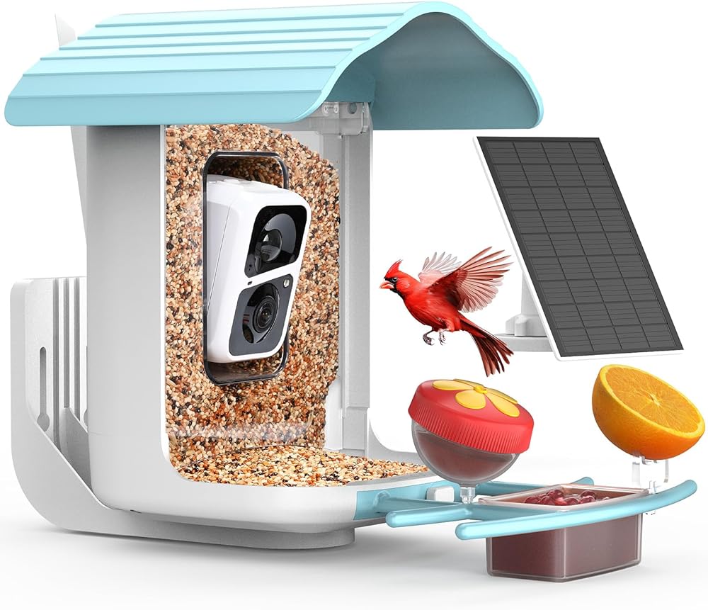 birdsnap® PAV - Smart Bird Feeder with Camera, 5 DIY Add-ons & 64G SD Card Auto Record Bird Video Bird House for Outside, AI Identify Auto Capture with Solar Panel, Gift for Bird Lover, LightBlue