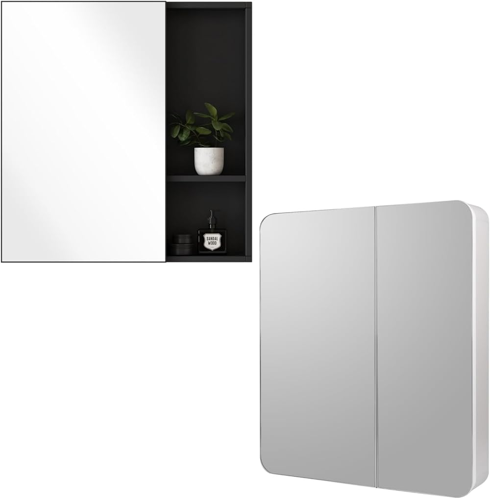 Bathroom Mirror Medicine Cabinet, Set of 2, Wall Mounted Space Aluminum Bathroom Storage Cabinet with Side Organizer