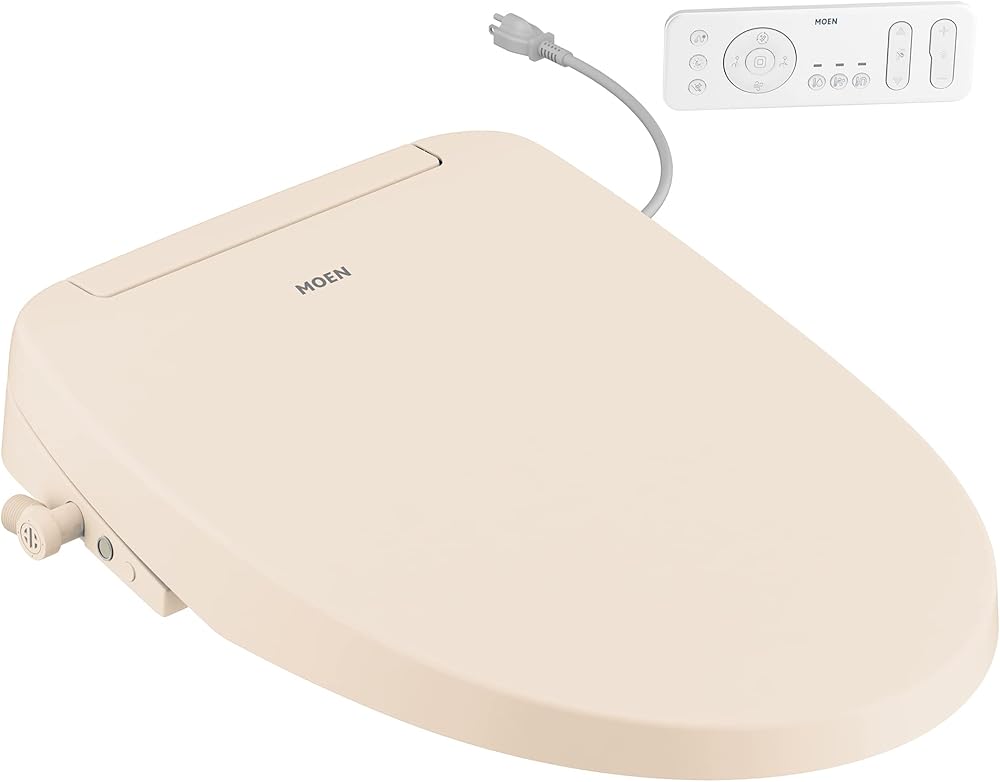 Moen EB1500-E 3-Series Standard Electronic Bidet Toilet Seat with Remote Control, EB1500, Biscuit