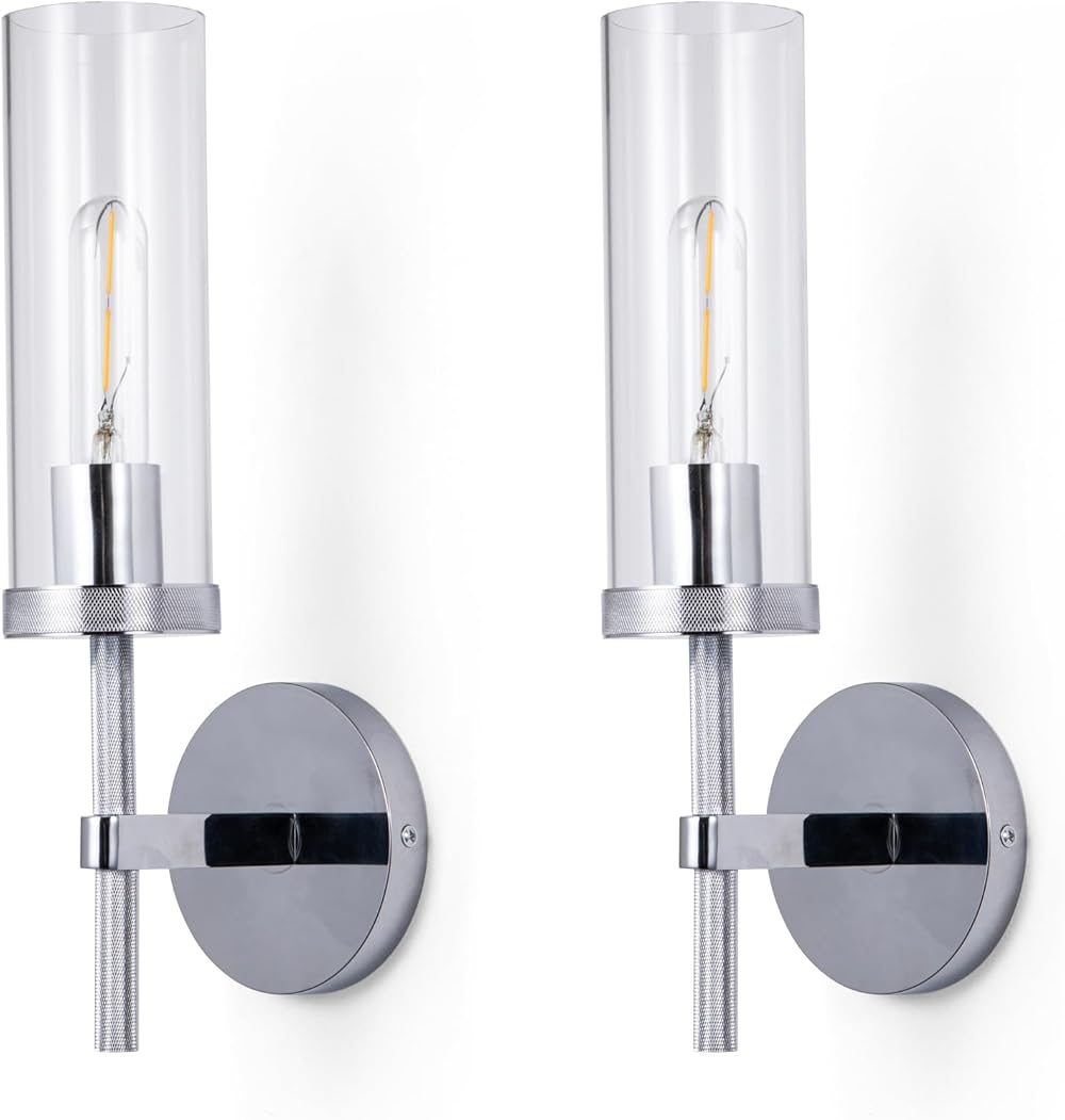 Set of 2 Modern 14.5-Inch Chrome Brass Bathroom Sconces – Chrome Vanity Light Fixture – Contemporary Wall Lighting (Bulb Included)