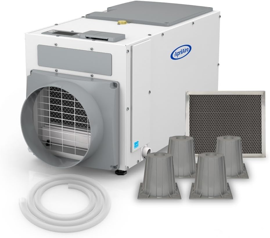 AprilAire E080 Pro Dehumidifer Bundle - 80 Pint Whole House Dehumidifier - Full Complete Kit - Crawl Spaces, Basements, Whole Homes, Commercial up to 4,400 sq. ft - 5 Year Replacement Warranty