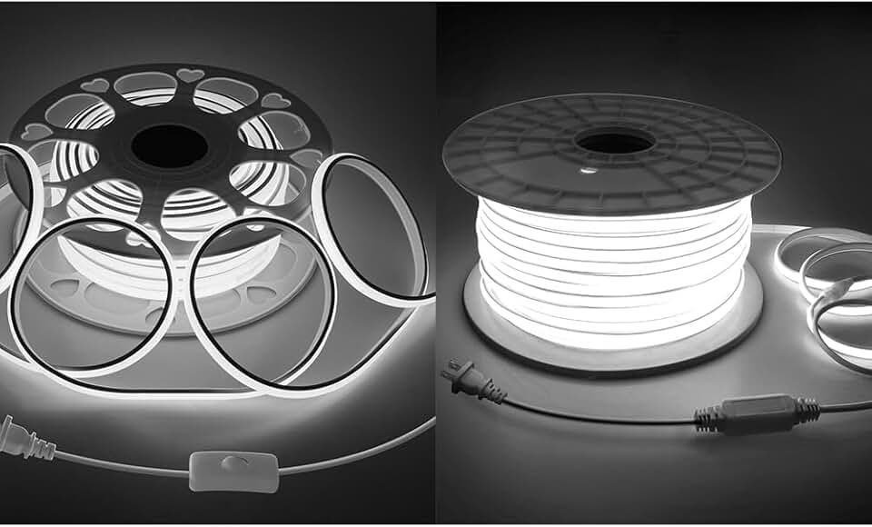 65.6FT COB LED Strip Light Waterproof One Roll 6000K Daylight White+90M Outdoor COB Led Strip Lights Waterproof 300FT 1 Roll Soft 120V High Voltage Led Rope Light Plug in Daylight White