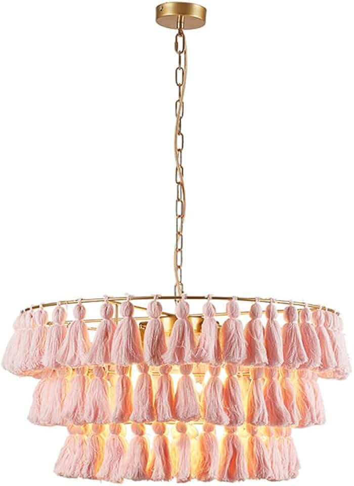 Linen Cotton Thread Hand-Woven Tassel Lamp, Romantic Bedroom Bohemian Chandelier, Chandeliers for Dining Room Living Room Kitchen Island Bedroom