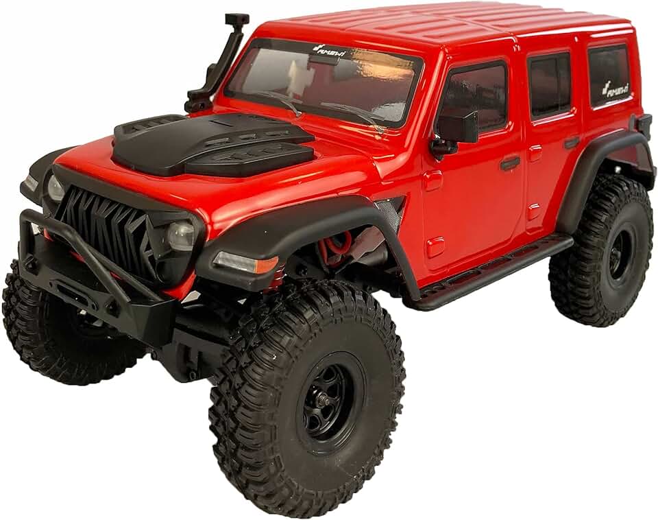 22520 AMXRock AM18 Scale Crawler Kratos 1:18 RTR Remote Control, Battery and Charging Cable, red