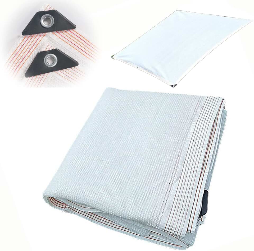 White Shade Cloth, Mesh Tarp with Grommets, Resistant Garden Sun Shade Netting with Taped Edge for Plant Cover, Greenhouse, Chicken Coop, Patio, Tomatoes
