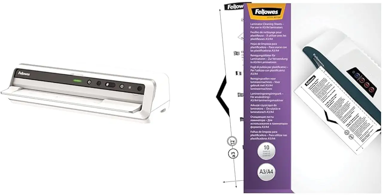 Fellowes Venus™ 125 Thermal Laminator Machine with Laminating Pouch Starter Kit, 12.5 inch, Rapid 30-60 Second Warm-Up, White/Black (5746101) & Laminator Cleaning Sheets, 10 Pack, 8.5 x 11 in
