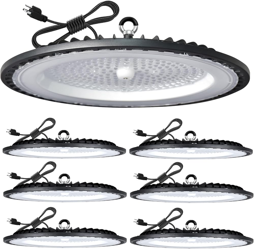LED High Bay Light 200w, LED Garage Lightsing, LED Shop Lights 5000K Daylight 30000LM 6 Pack, UFO LED Highbay Lights with US Plug, IP65 Commercial Bay Lighting, for Warehouse, Garage