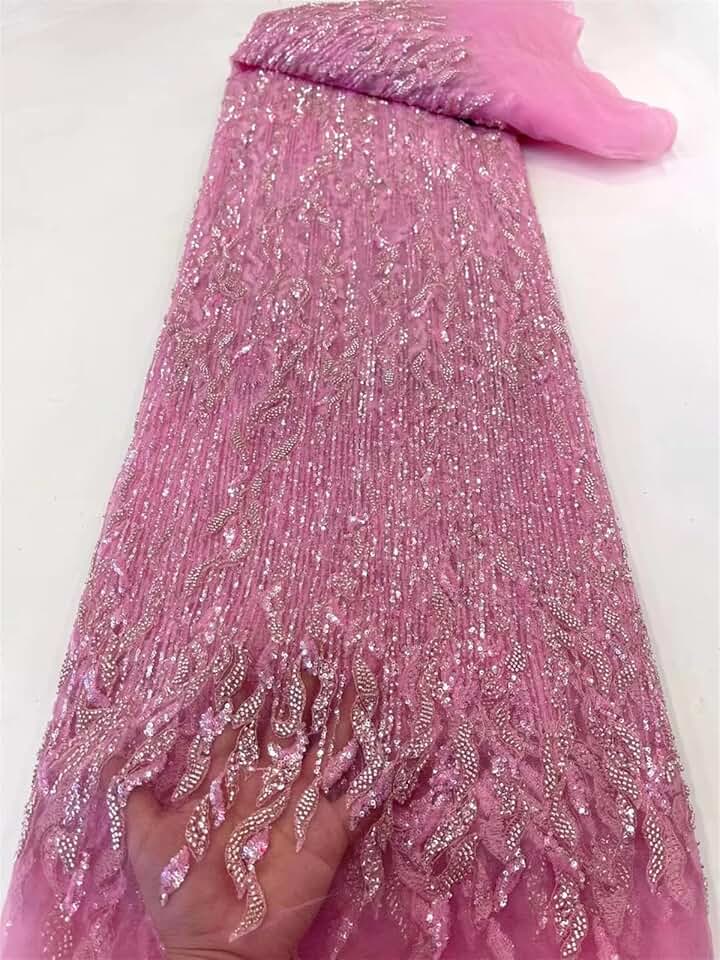 5 Yards Luxury African Sequins Groom Lace Fabric French Nigerian Beaded Lace Fabric for Sewing Dress Wedding