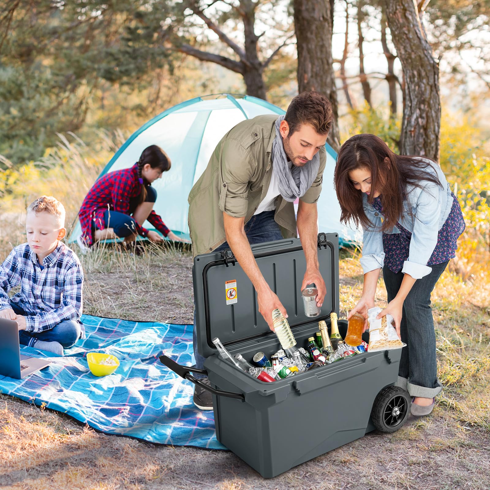 Goplus Cooler, Portable Ice Chest with All-Terrain Wheels