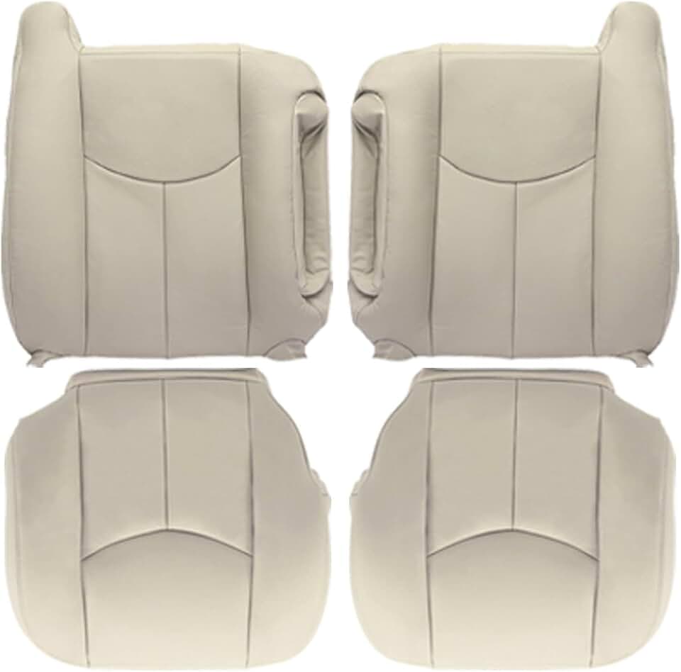 SecosAutoparts Driver & Passenger Bottom & Top Lean Back Replacement Leather Seat Cover Tan# 522/ 52i Compatible with Chevy Tahoe Suburban Compatible with GMC Yukon 1500 2500 2003 2004 2005 2006 2007