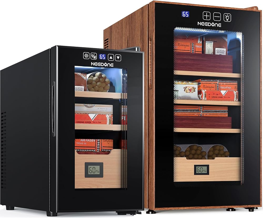 NEEDONE Electric Cigar Humidor 26L&48L with Heating and Cooling Quiet Control System, Thermostatic Cooler Cabinet for 550 Counts with Spanish Cedar Wood Shelves & Drawer with Hygrometer, Gift for Men
