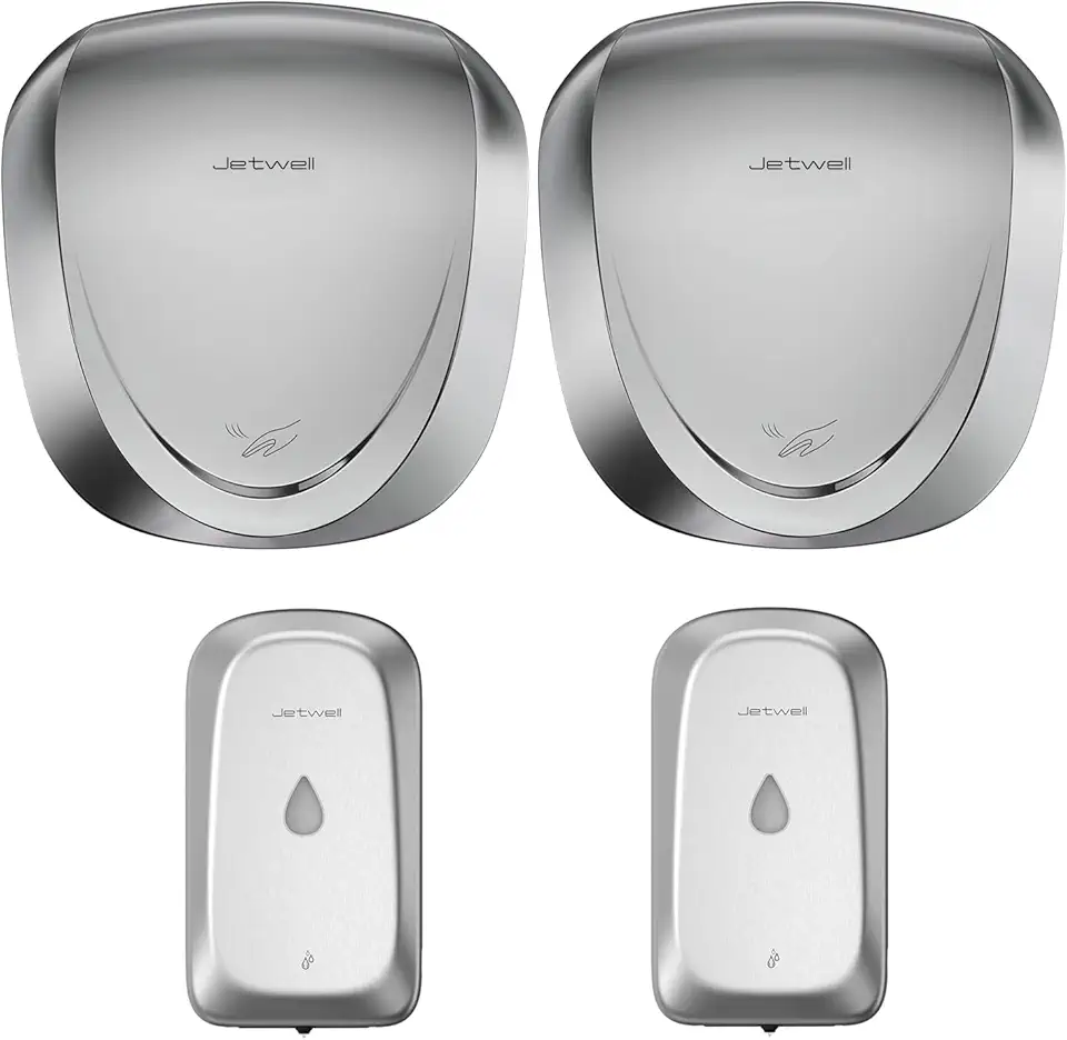 JETWELL 2Pack High Speed UL Approved Hand Dryer and Wall Mount Automatic Touch-Less Hand Soap Dispenser, HEPA Filter Commercial Stainless Steel Hand Dryer and Stainless Steel Hand Soap Dispenser