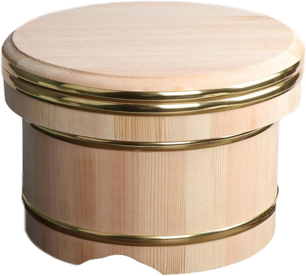 Hangiri Sushi Oke Rice Mixing Bowl Tub Large Wooden Rice Making Pan with Copper Banding for Restaurant Kitchen Accessories,33cm