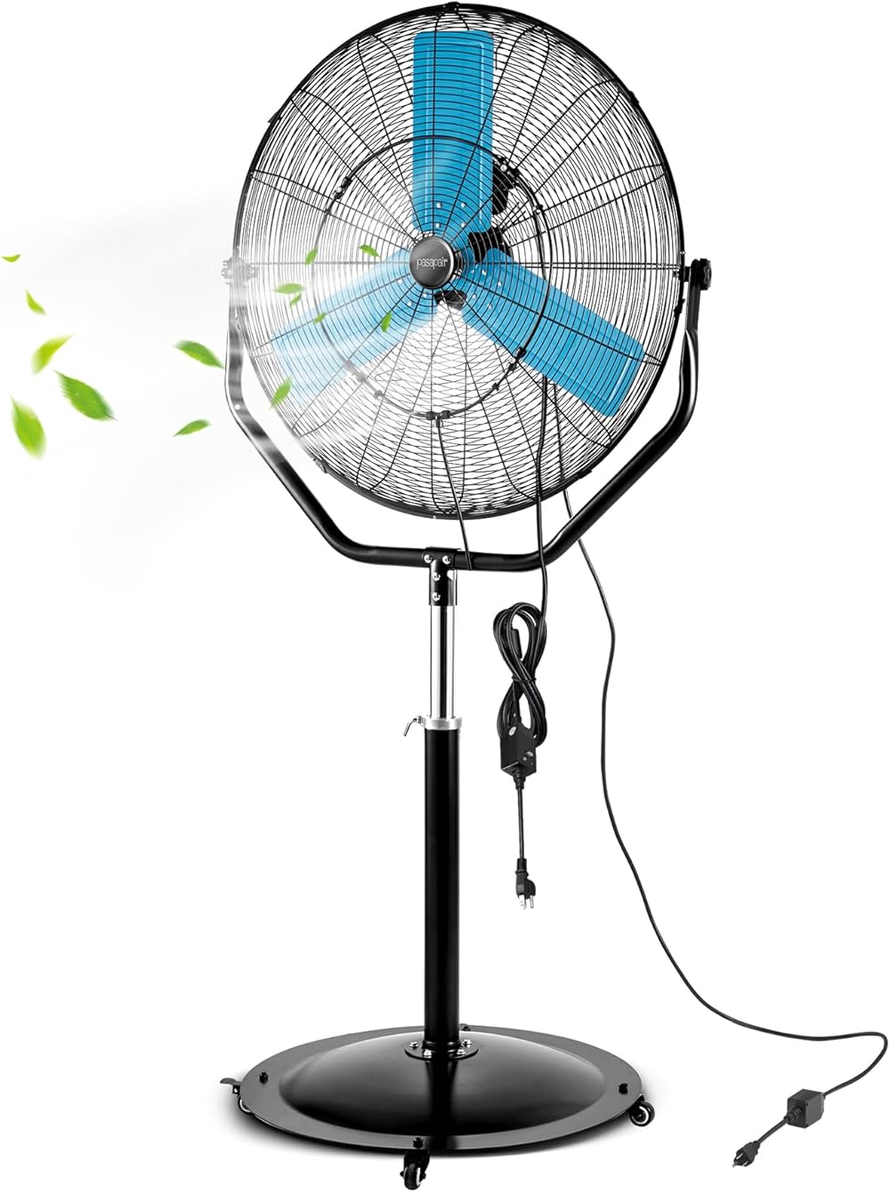 24” Industrial Outdoor Misting Pedestal Fan – IPX5 Waterproof Cooling Fan for Patios – Portable Fan with 4 Wheels – 8.2 FT Cord, GFCI Plug & 360° Pitch Rotation– ETL Approved