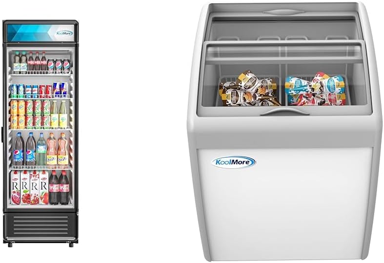 KoolMore 12 Cu. Ft Commercial Beverage Refrigerator & 5.7 Cu. Ft Ice Cream Freezer Display Case Bundle