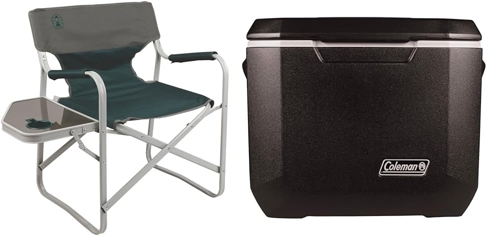 Coleman Outpost Breeze Portable Folding Deck Chair with Side Table & Insulated Can Cooler: 50 Quart Xtreme 5 Day Wheeled Cooler | Insulated Cooler with Wheels Keeps Ice for 5 Days