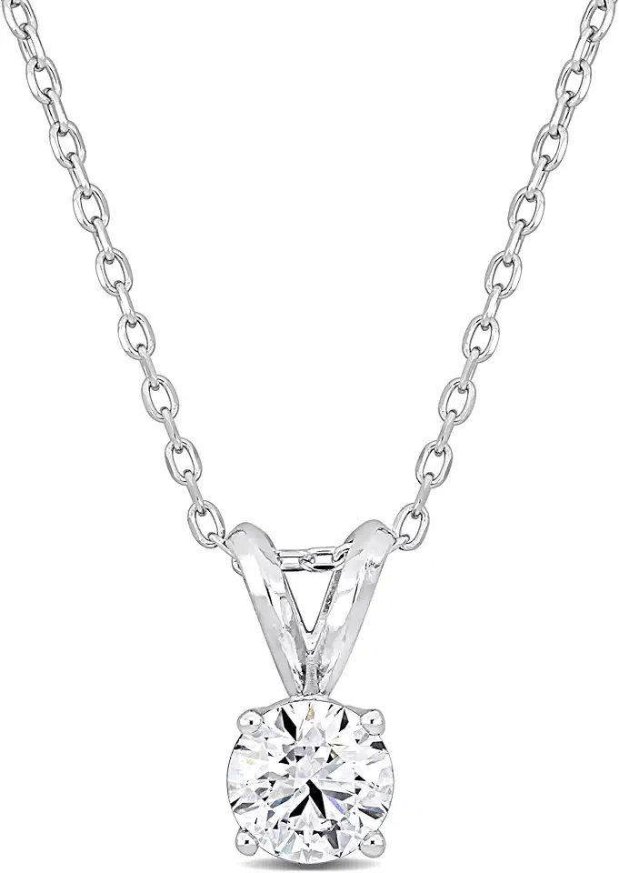 Lab-Grown Diamond Solitaire Pendant -With Unique laser engraved Diamond ID, D Color VVS2 Clarity, 1 CT TW & 3/4 CT TW -Available in Platinum or 14K White Gold- IGI Certified Lab-Grown Diamonds